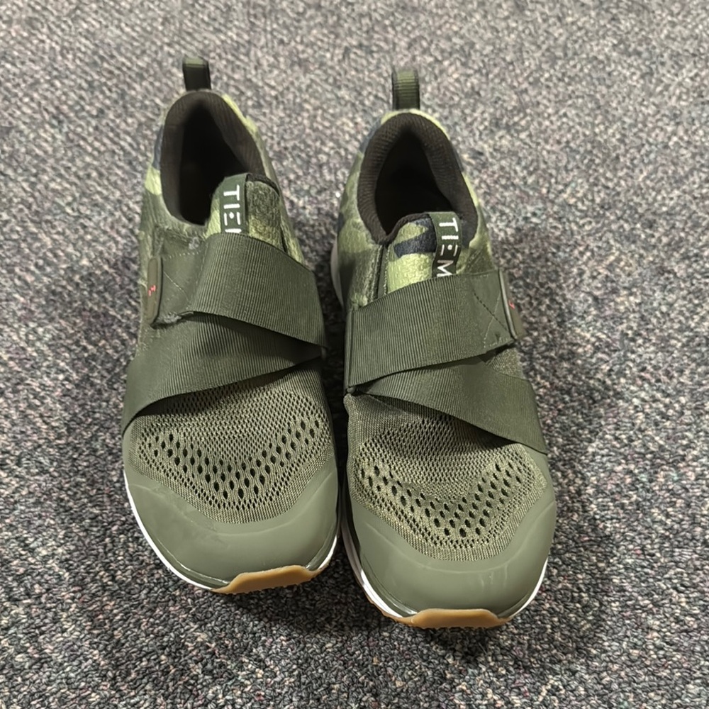 Green Athletic Shoes with Velcro Strap and Gum Sole